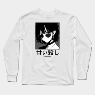 Stylish Japanese Girl Anime Black and White Manga Aesthetic Streetwear Long Sleeve T-Shirt